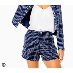 NWT Lilly Pulitzer‎ Gretchen High Rise Short Low Tide Navy Fantasy Check Tweed 8